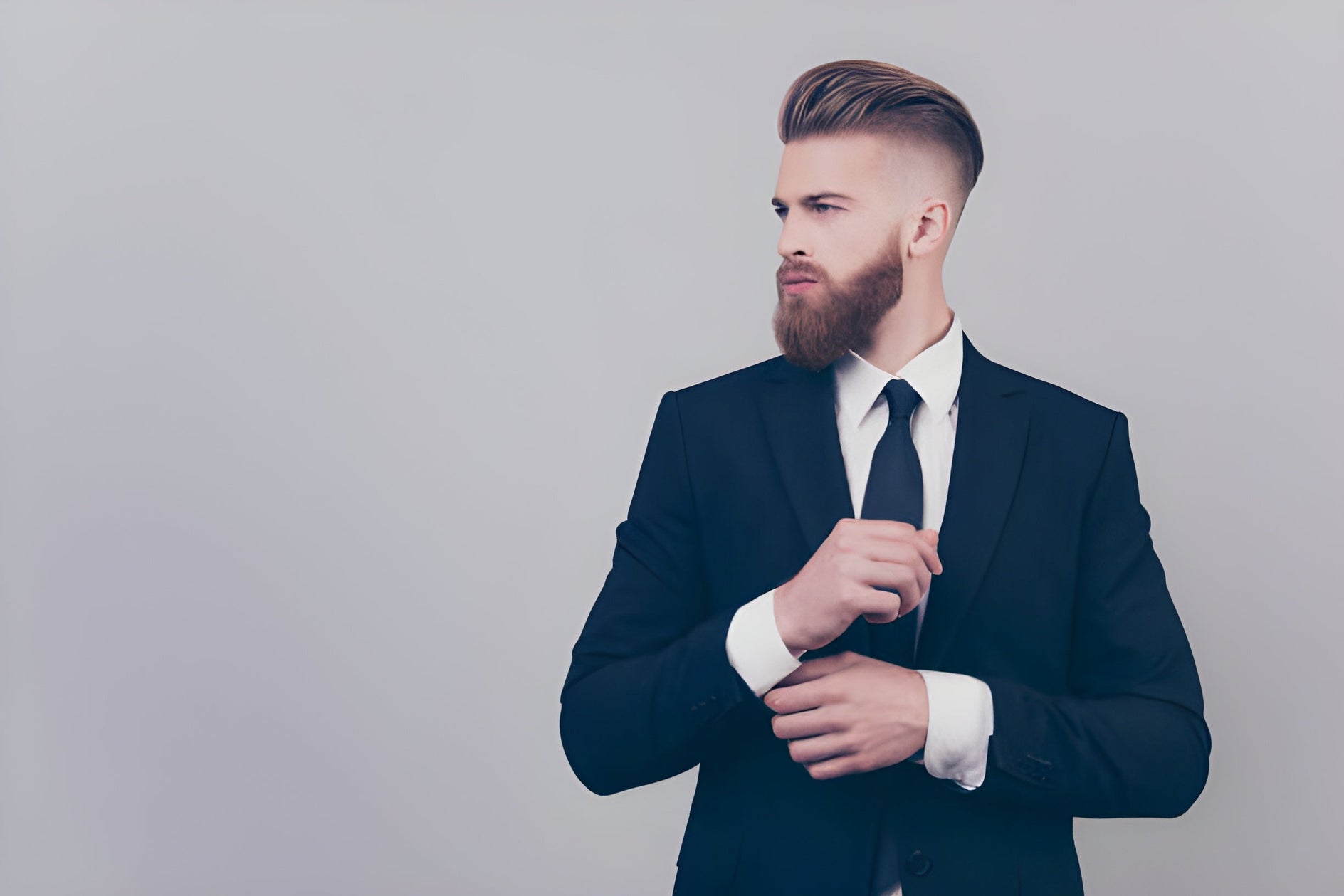 SAMSONS POMADE man in suit slick back hair matte finish